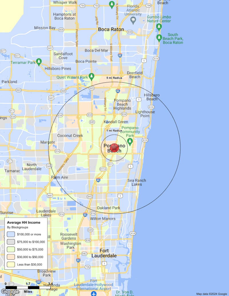 Map of Pompano Beach,Florida including demographic data