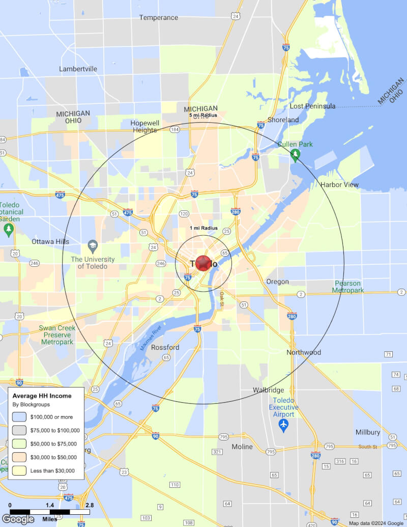 Map of Toledo,Ohio including demographic data
