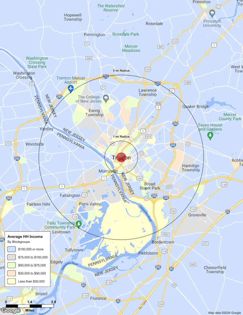 Map of Trenton,New Jersey including demographic data