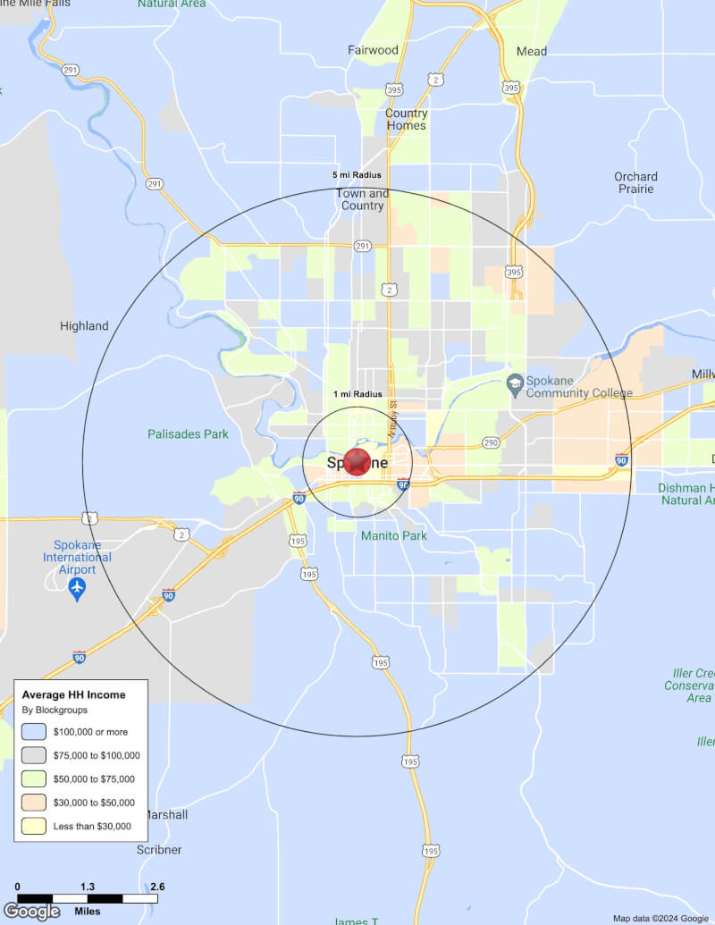 Map of Spokane,Washington including demographic data