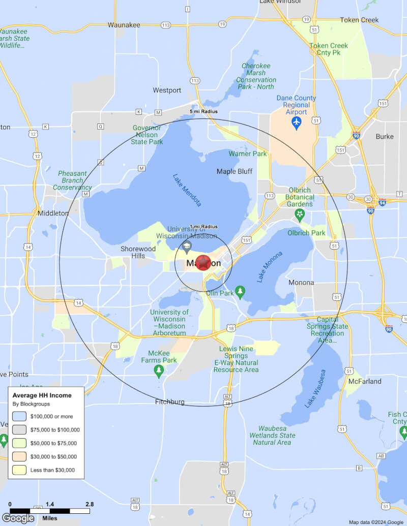 Map of Madison,Wisconsin including demographic data