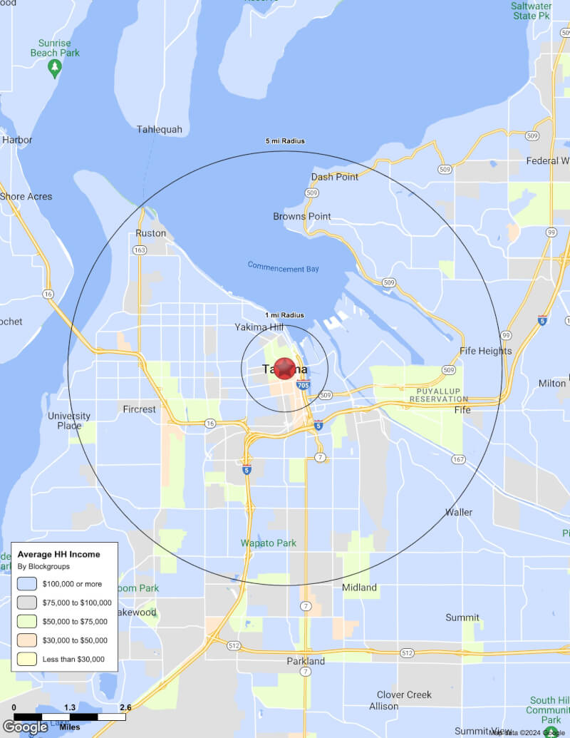 Map of Tacoma,Washington including demographic data