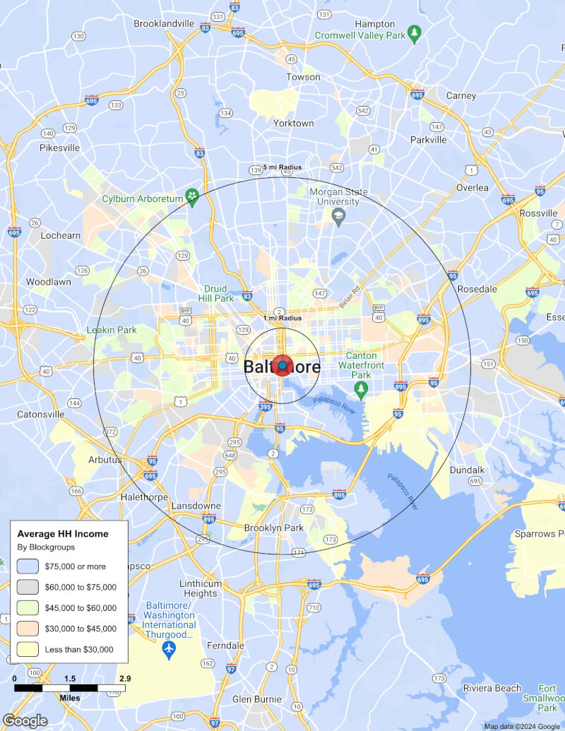 Map of Baltimore,Maryland including demographic data