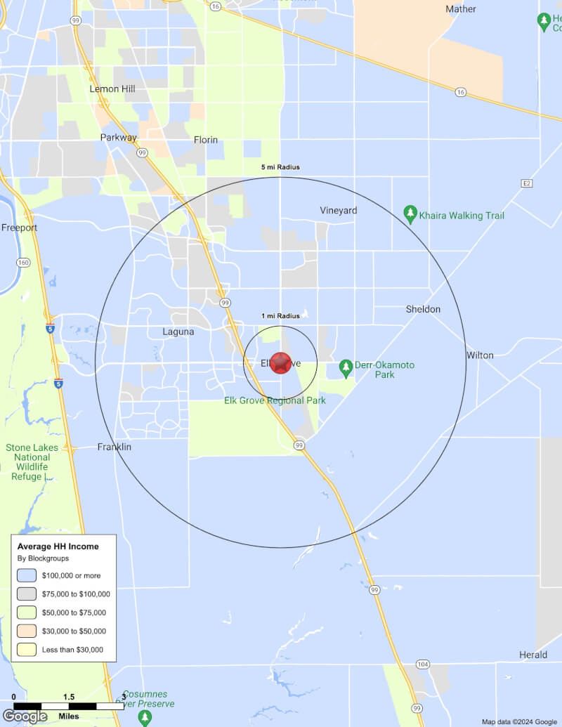 Map of Elk Grove,California including demographic data