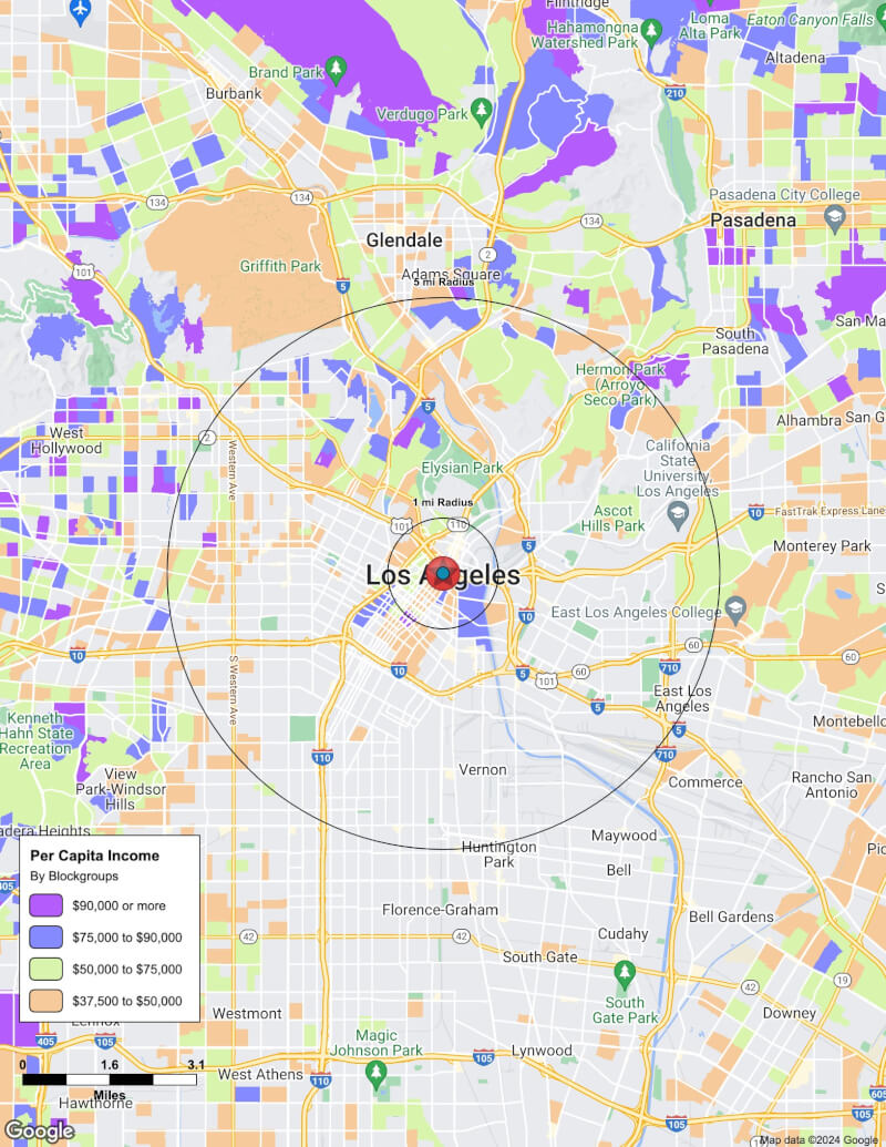 Map of Los Angeles,California including demographic data