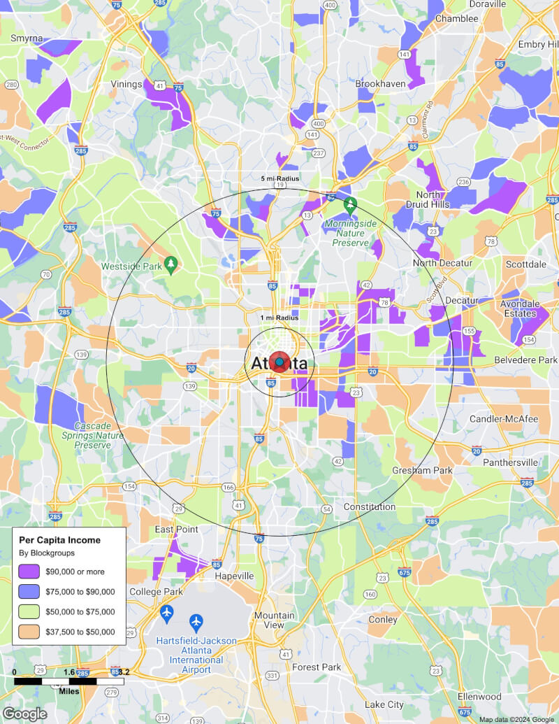 Map of Atlanta,Georgia including demographic data