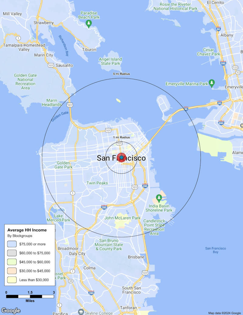 Map of San Francisco,California including demographic data