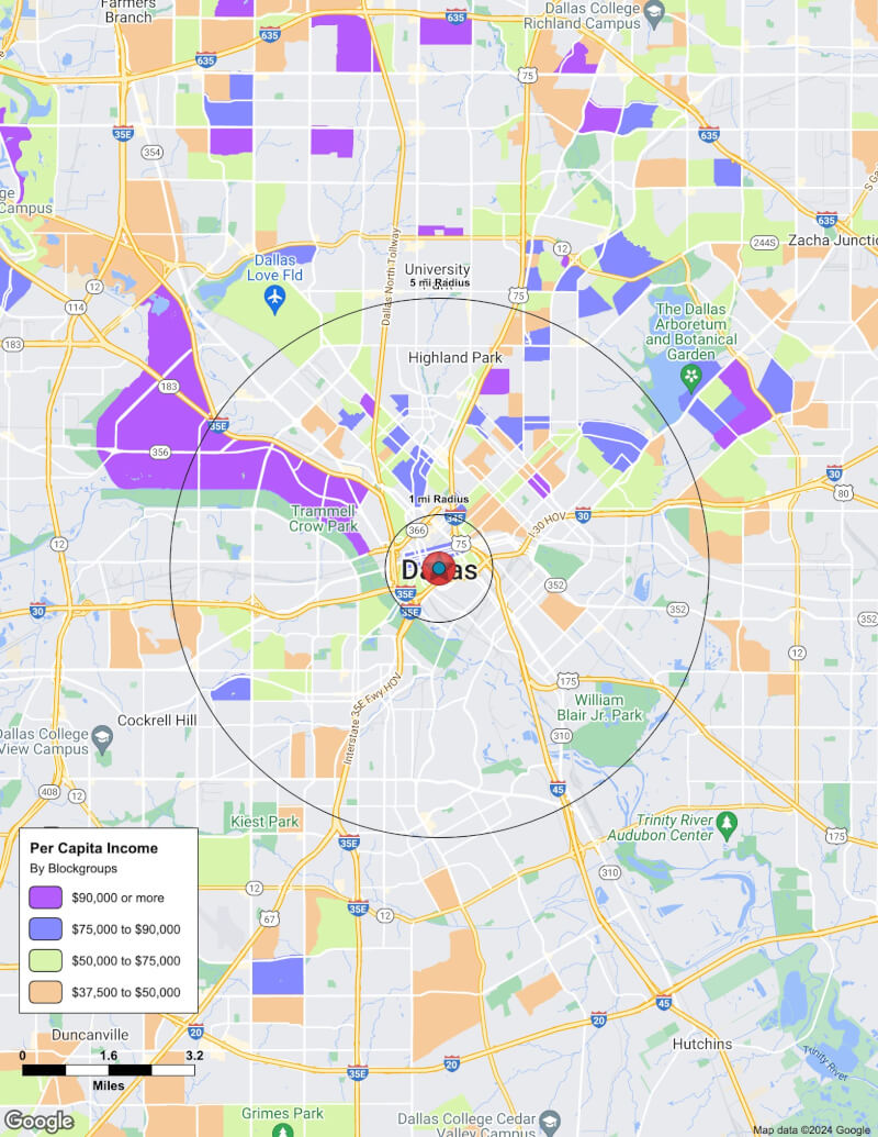 Map of Dallas,Texas including demographic data