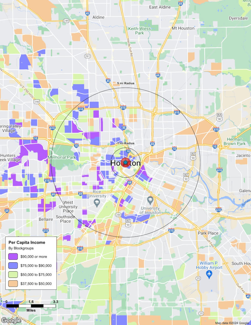 Map of Houston,Texas including demographic data