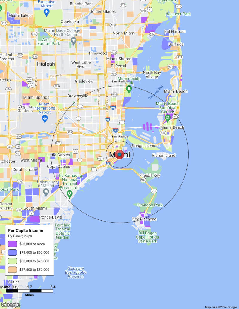 Map of Miami,Florida including demographic data