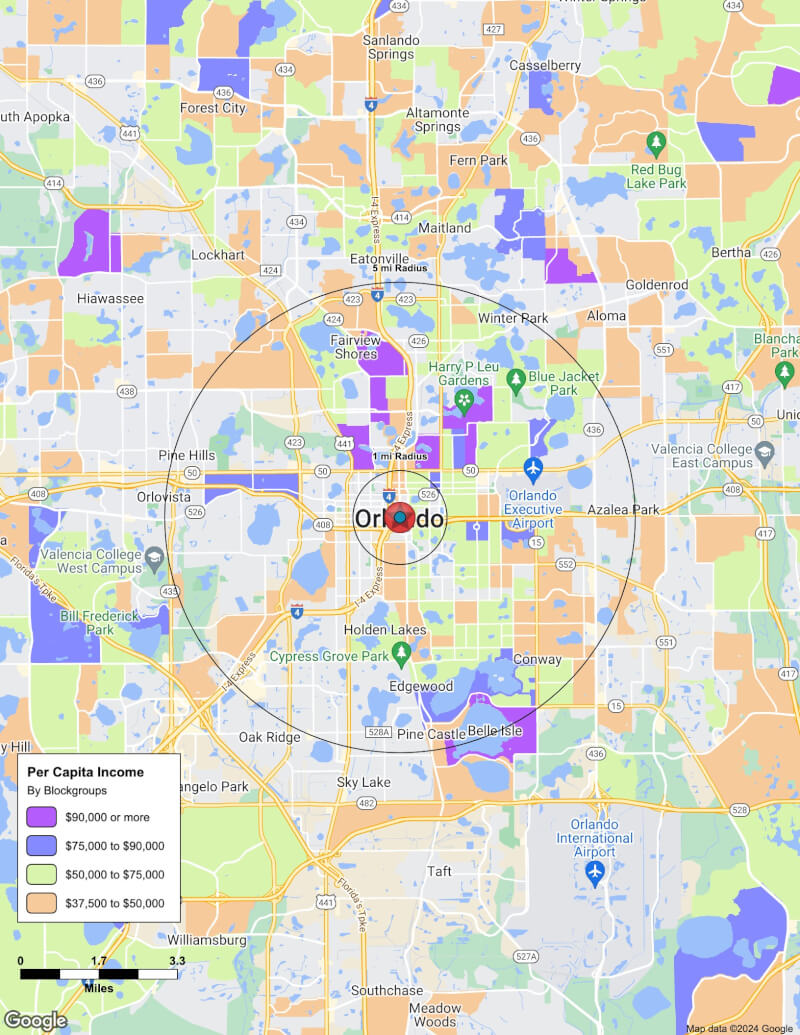 Map of Orlando,Florida including demographic data