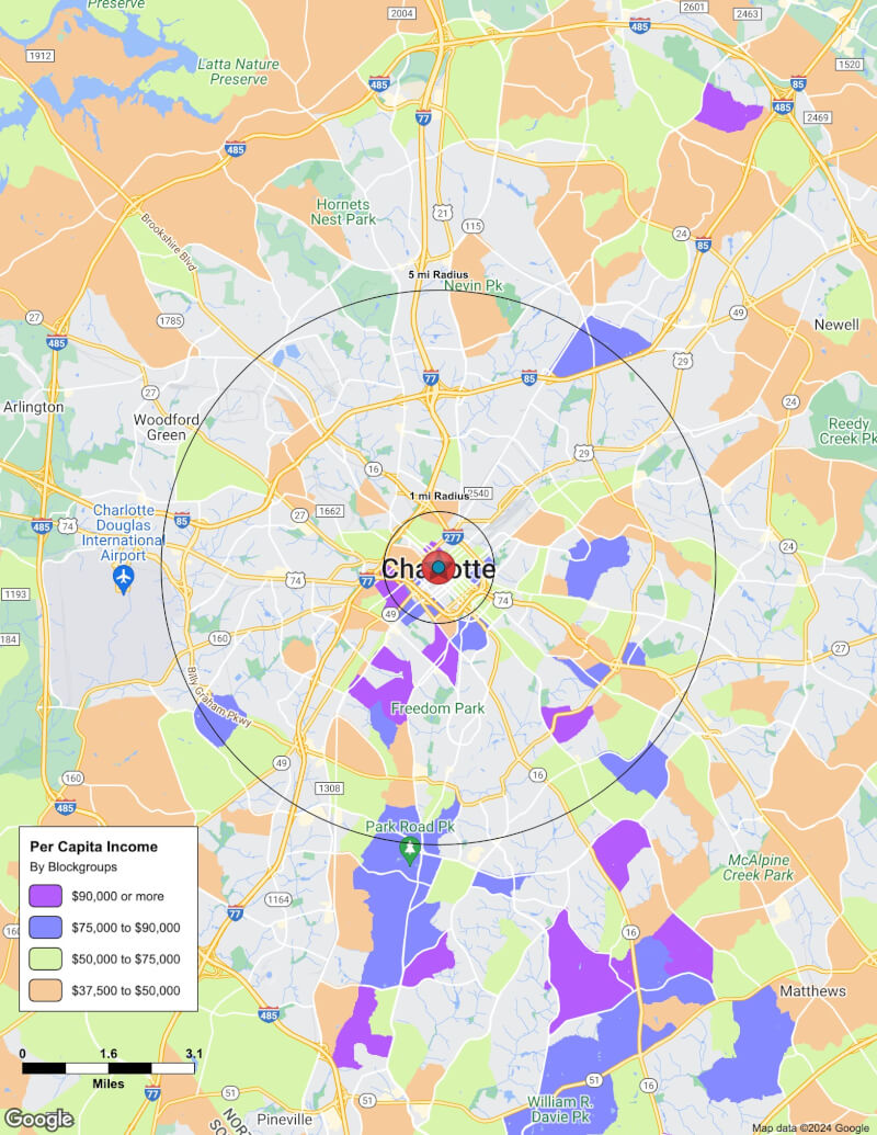 Map of Charlotte,North Carolina including demographic data