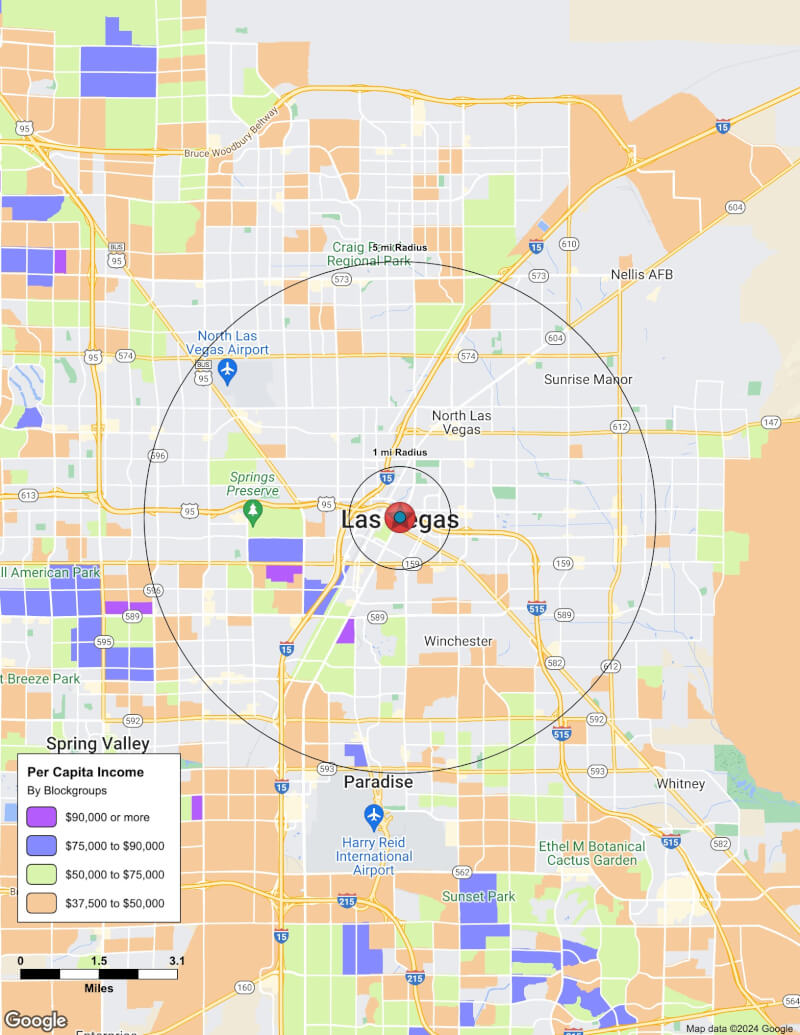Map of Las Vegas,Nevada including demographic data