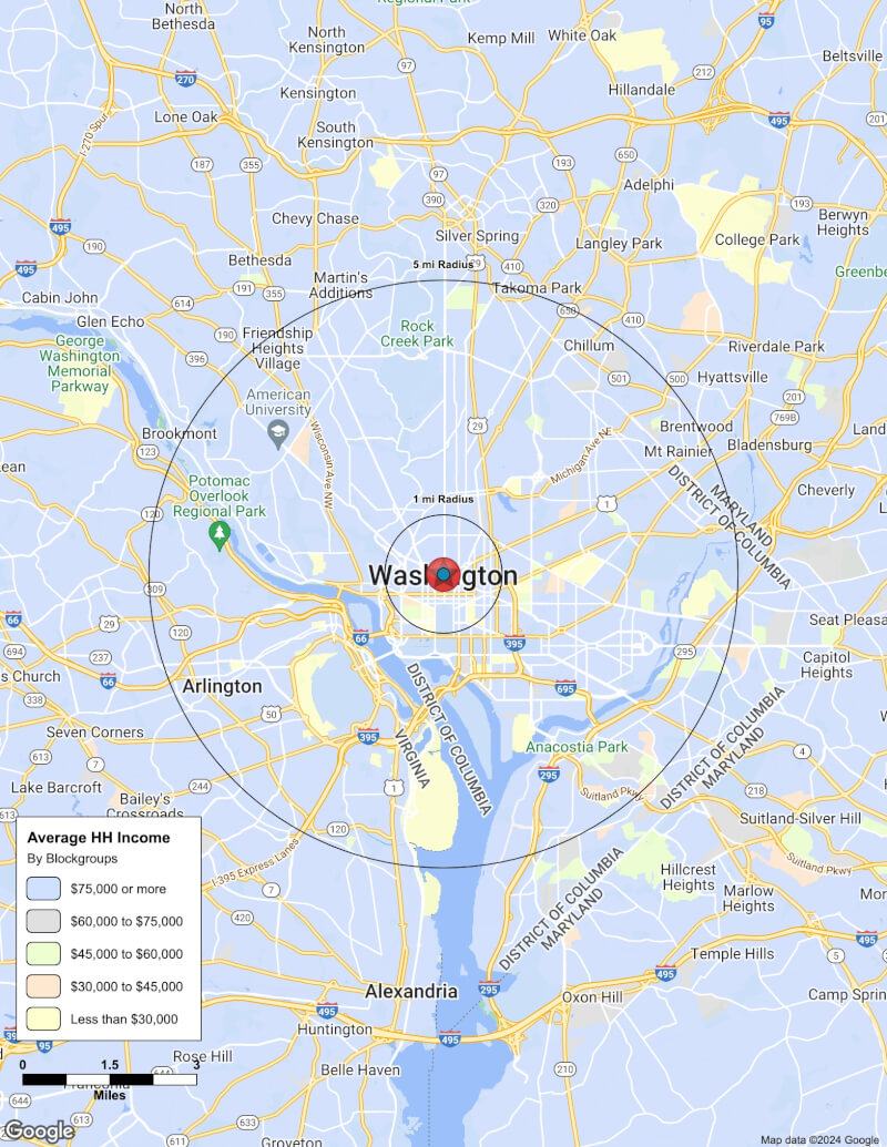 Map of Washington,District of Columbia including demographic data