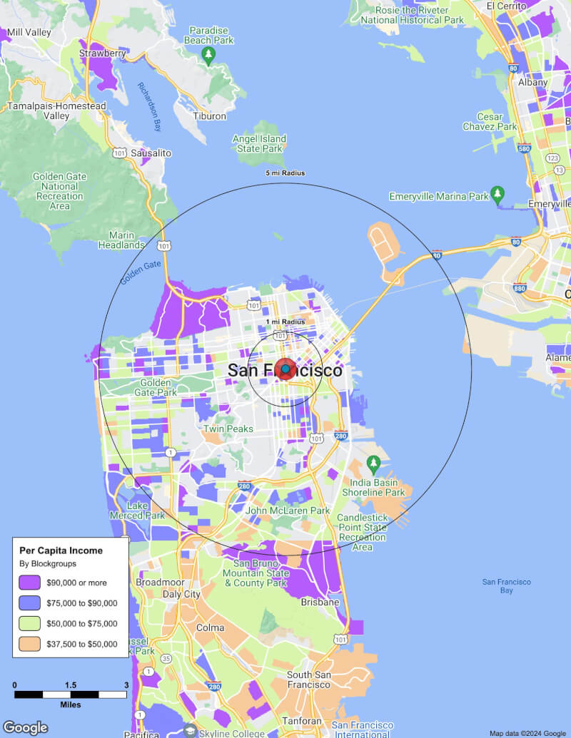 Map of San Francisco,California including demographic data
