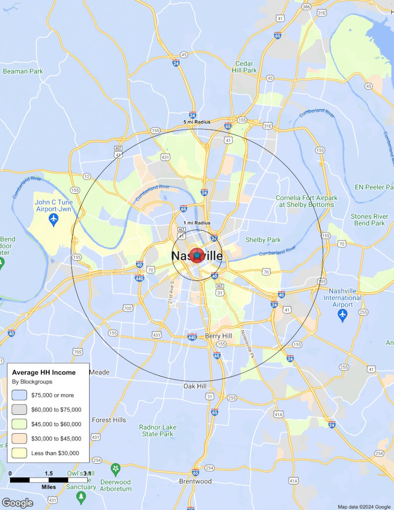 Map of Nashville,Tennessee including demographic data