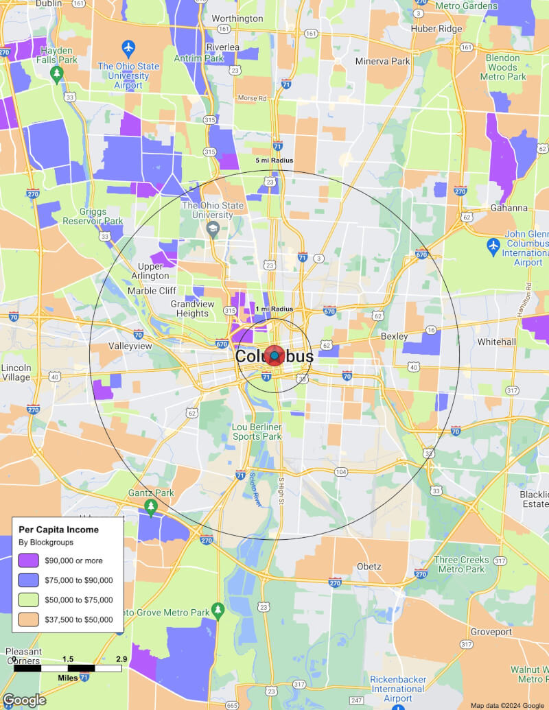 Map of Columbus,Ohio including demographic data