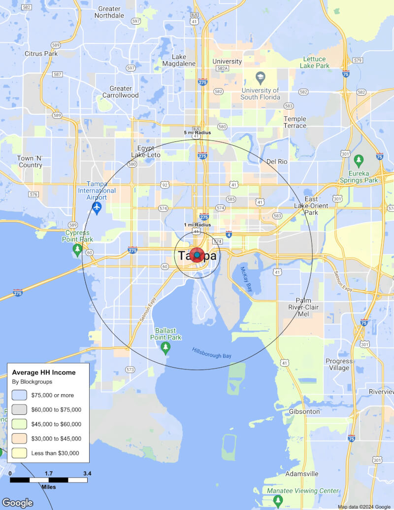 Map of Tampa,Florida including demographic data