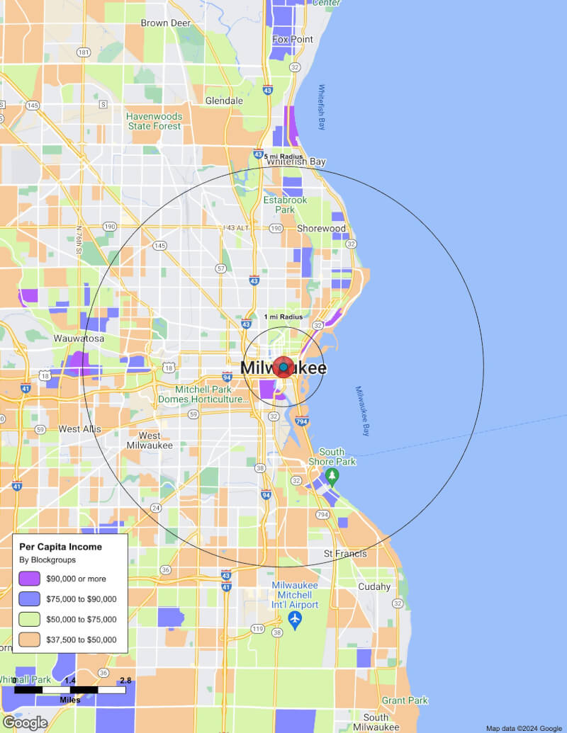 Map of Milwaukee,Wisconsin including demographic data