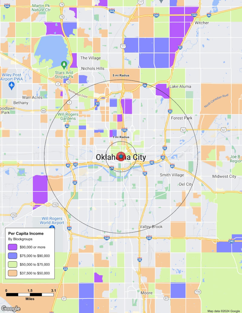 Map of Oklahoma City,Oklahoma including demographic data