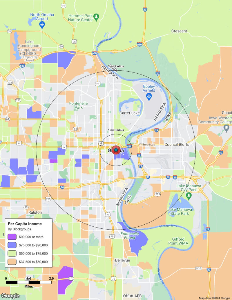 Map of Omaha,Nebraska including demographic data