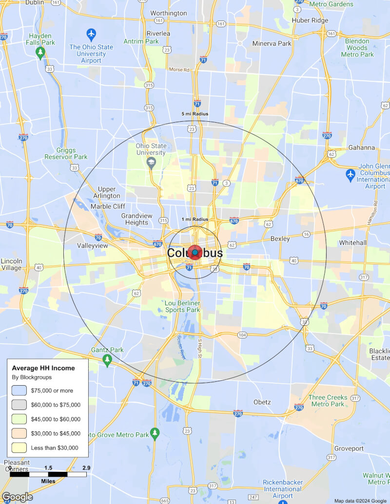 Map of Columbus,Ohio including demographic data