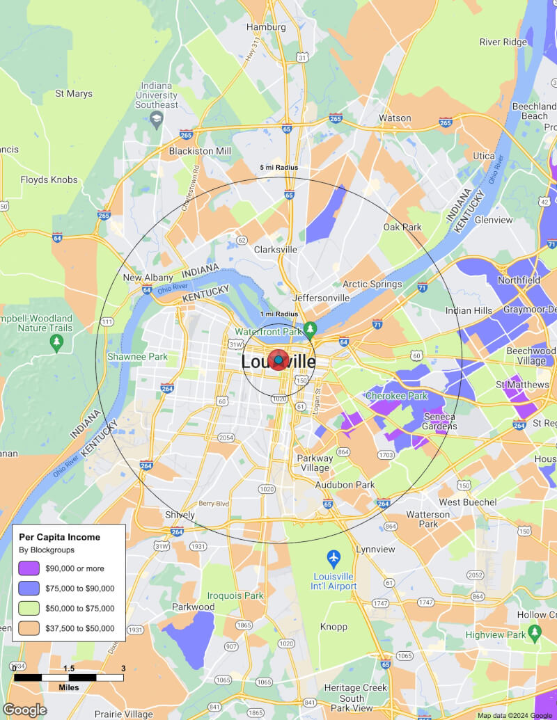 Map of Louisville,Kentucky including demographic data