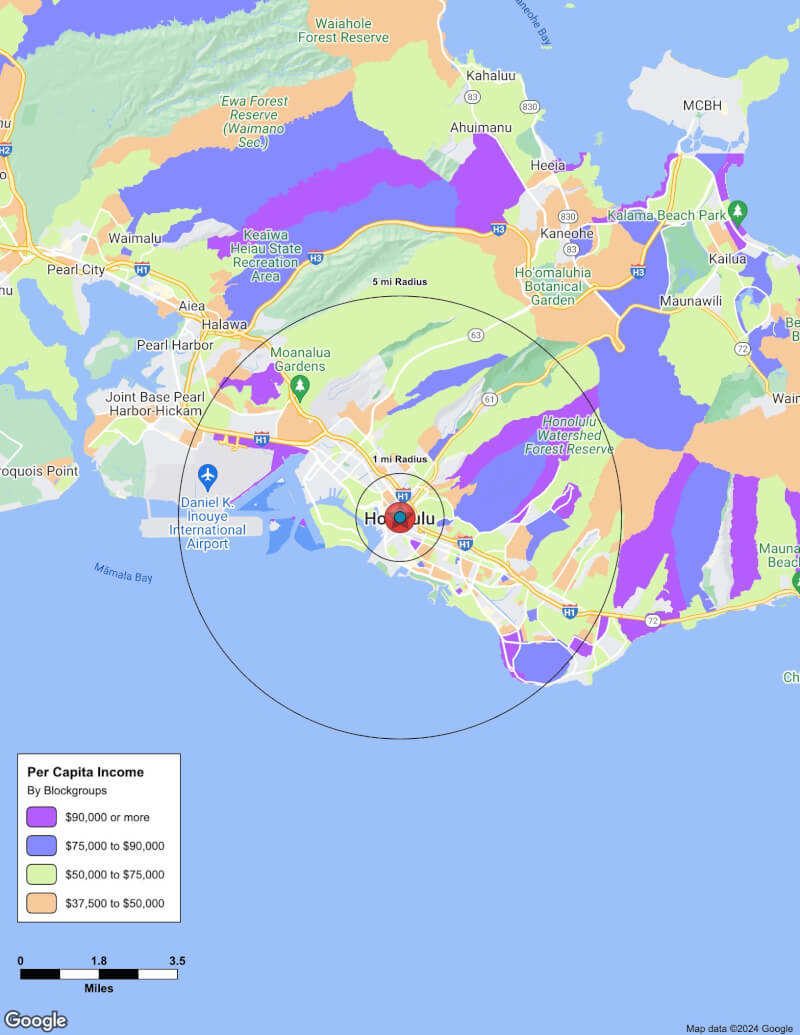 Map of Honolulu,Hawaii including demographic data