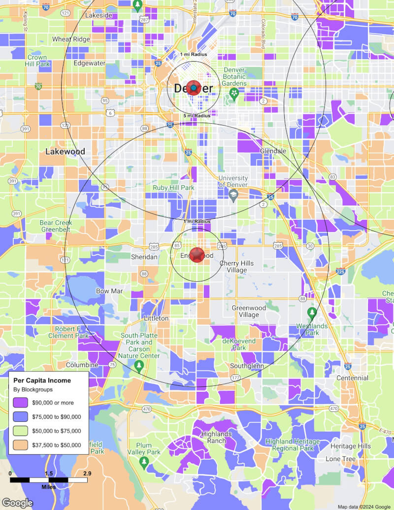 Map of Englewood,Colorado including demographic data