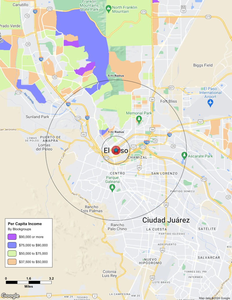 Map of El Paso,Texas including demographic data