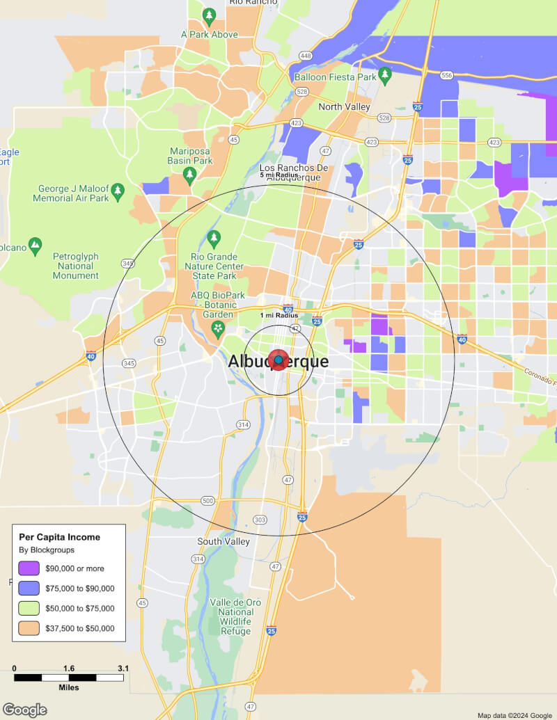 Map of Albuquerque,New Mexico including demographic data