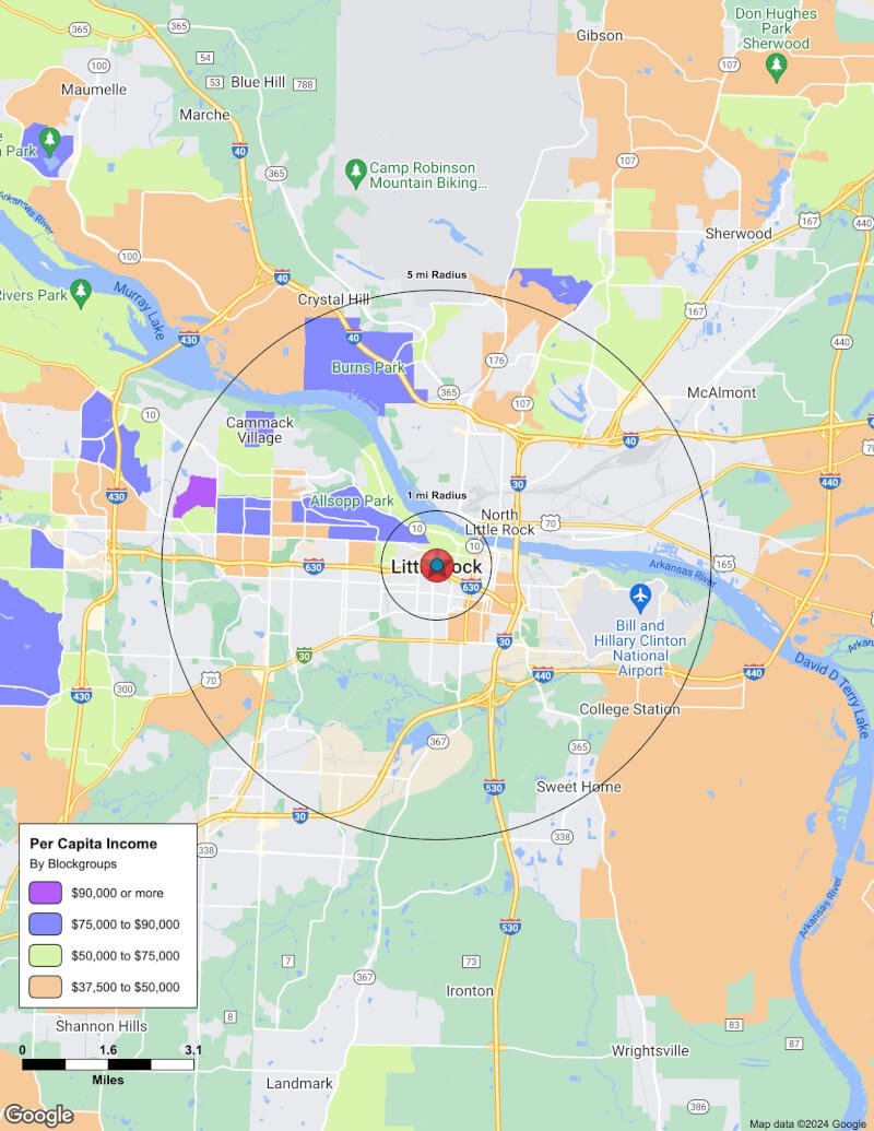 Map of Little Rock,Arkansas including demographic data