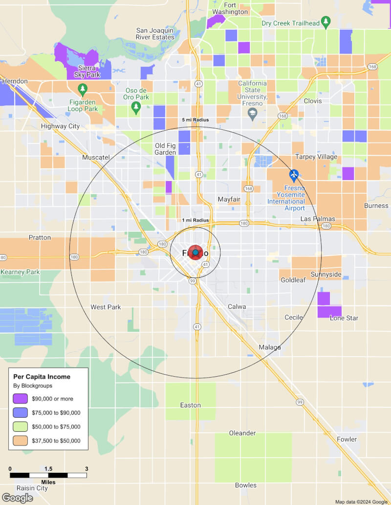 Map of Fresno,California including demographic data