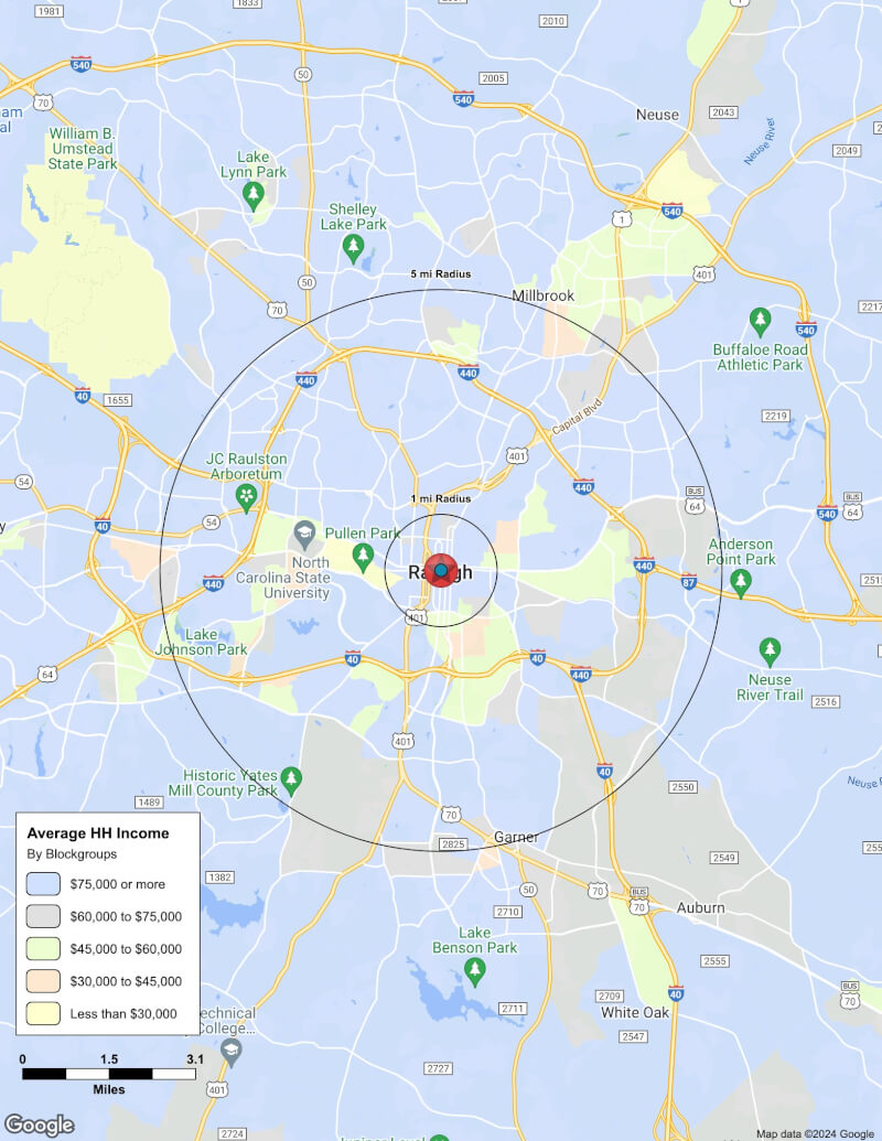 Map of Raleigh,North Carolina including demographic data
