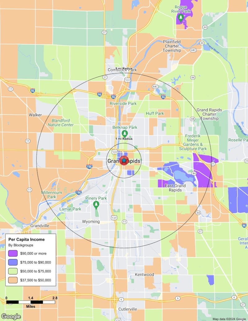 Map of Grand Rapids,Michigan including demographic data