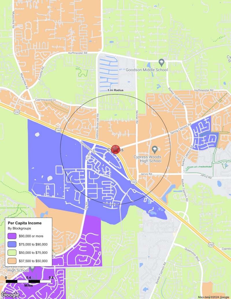 Map of Cypress,Texas including demographic data