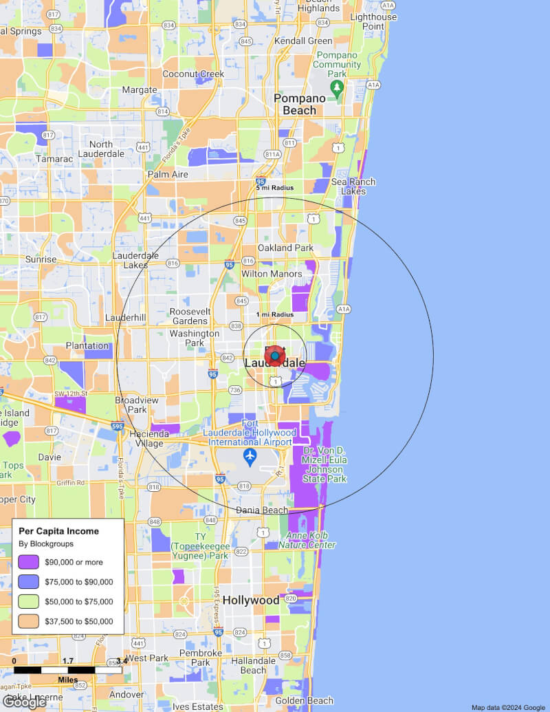 Map of Fort Lauderdale,Florida including demographic data