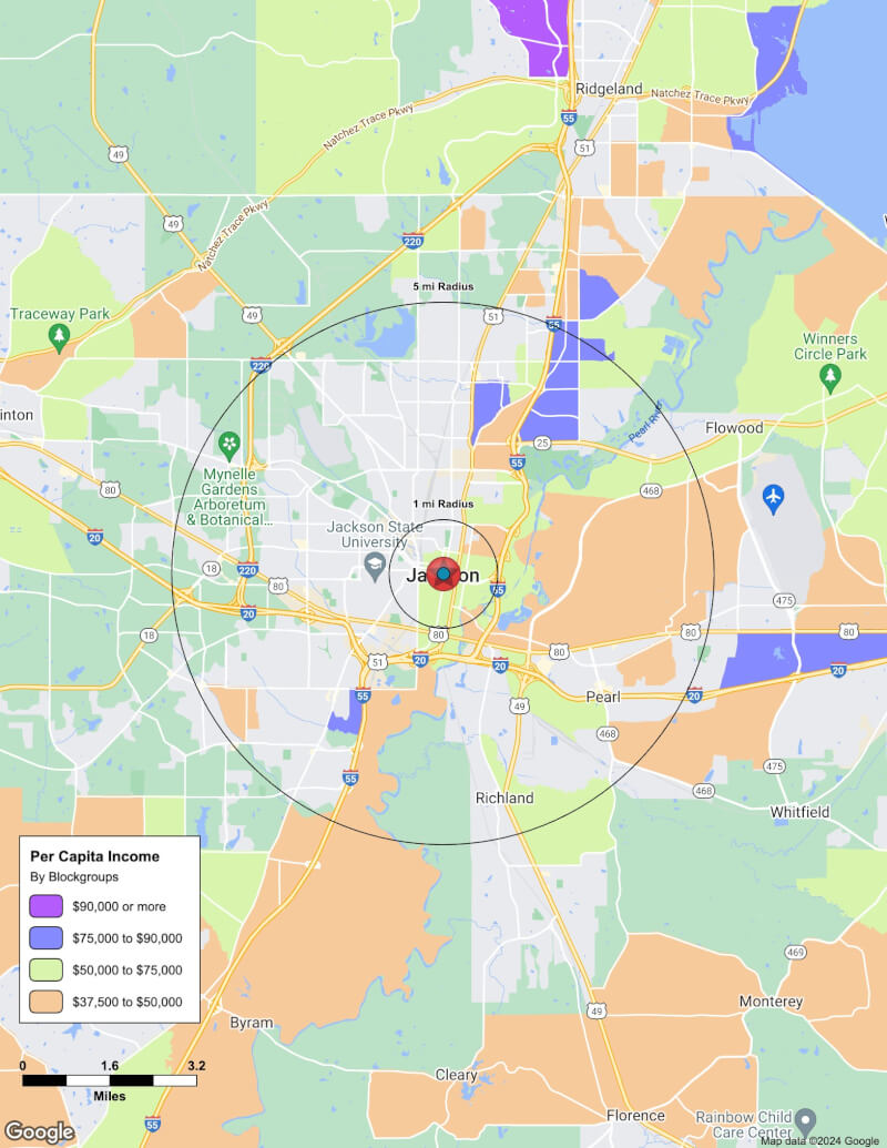 Map of Jackson,Mississippi including demographic data