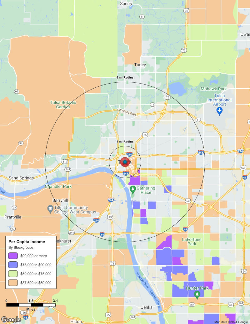 Map of Tulsa,Oklahoma including demographic data