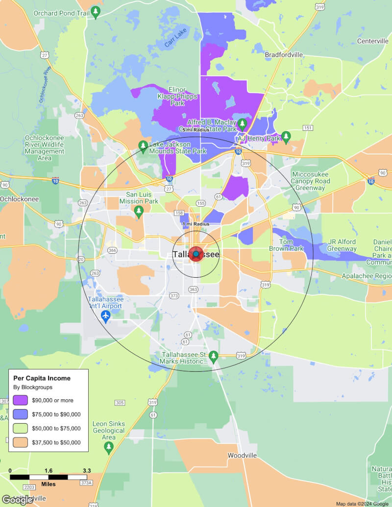 Map of Tallahassee,Florida including demographic data