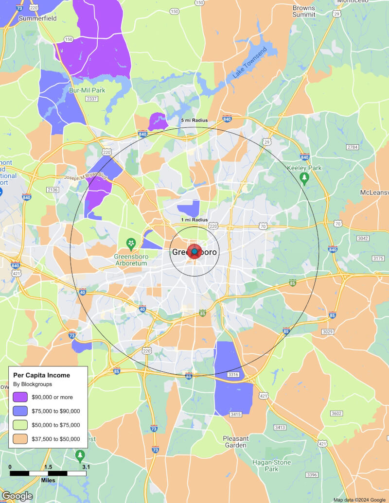 Map of Greensboro,North Carolina including demographic data