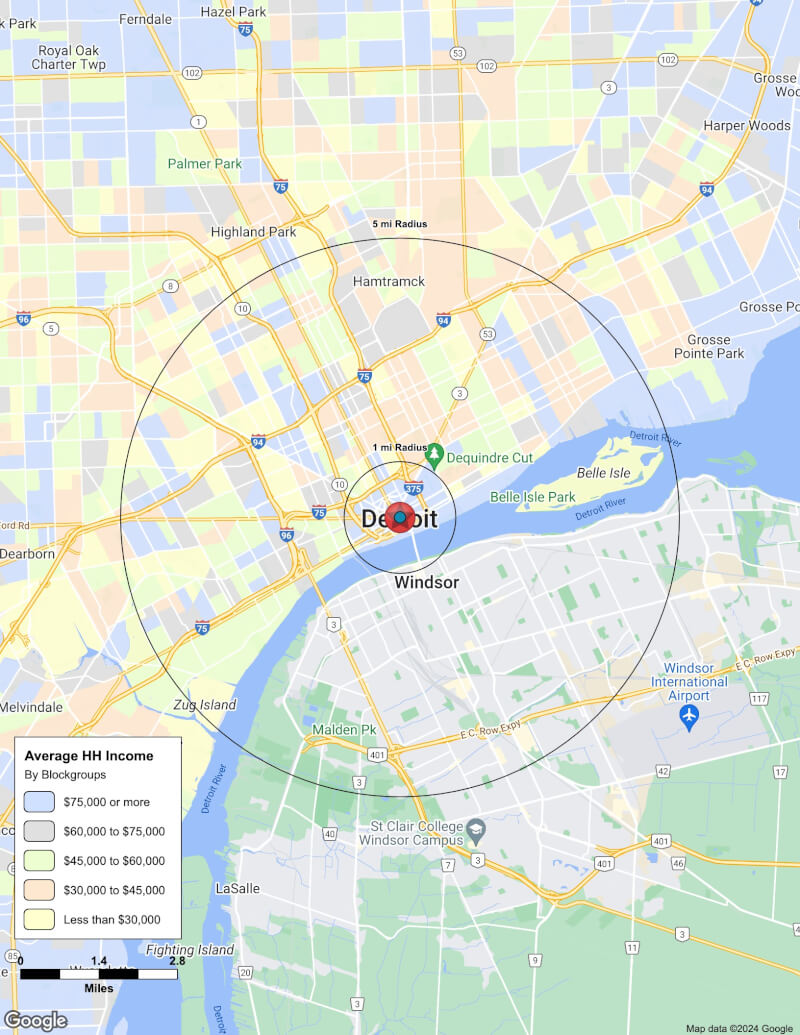 Map of Detroit,Michigan including demographic data