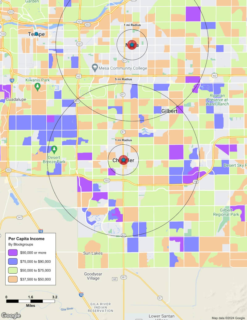 Map of Chandler,Arizona including demographic data