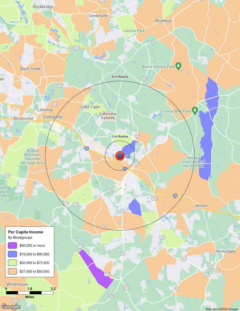 Map of Conyers,Georgia including demographic data