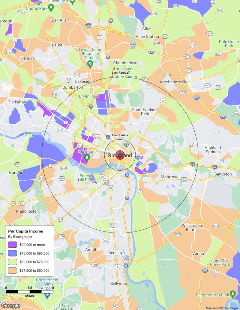 Map of Richmond,Virginia including demographic data