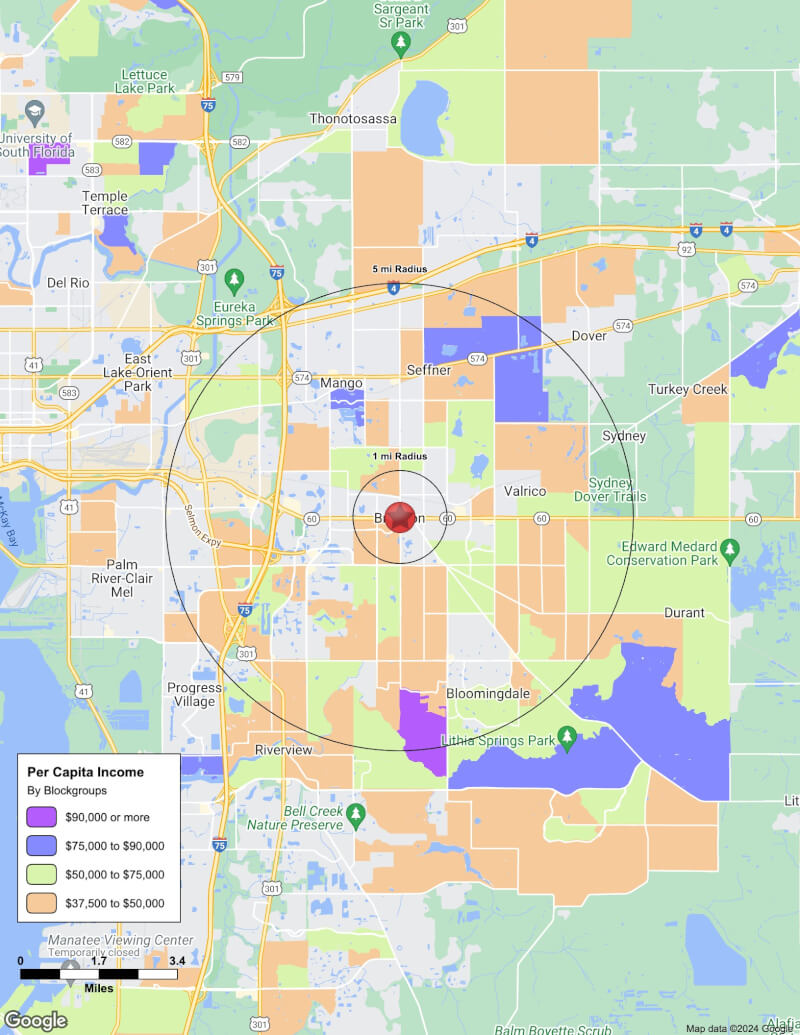 Map of Brandon,Florida including demographic data