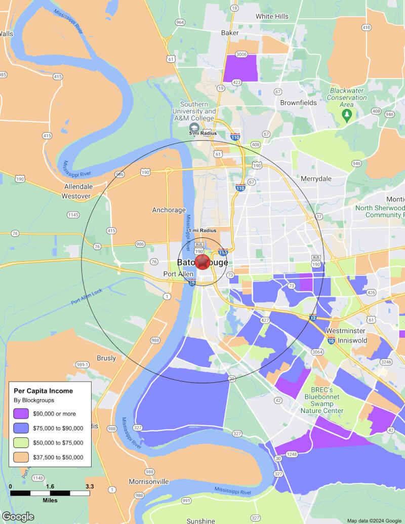 Map of Baton Rouge,Louisiana including demographic data