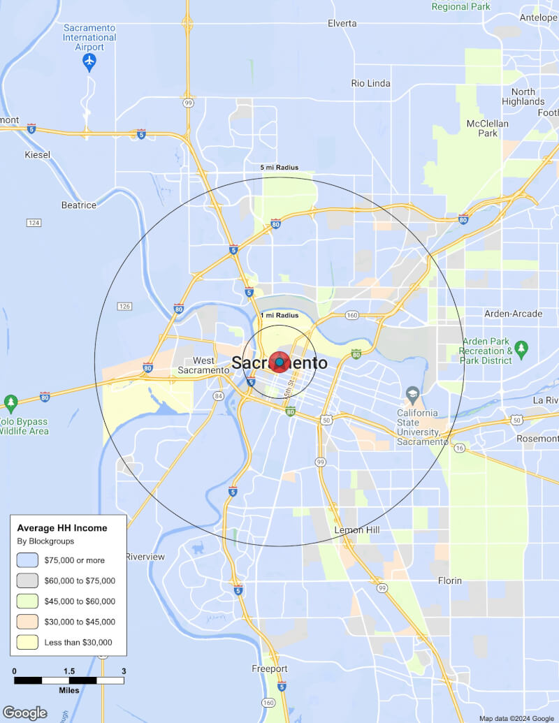 Map of Sacramento,California including demographic data