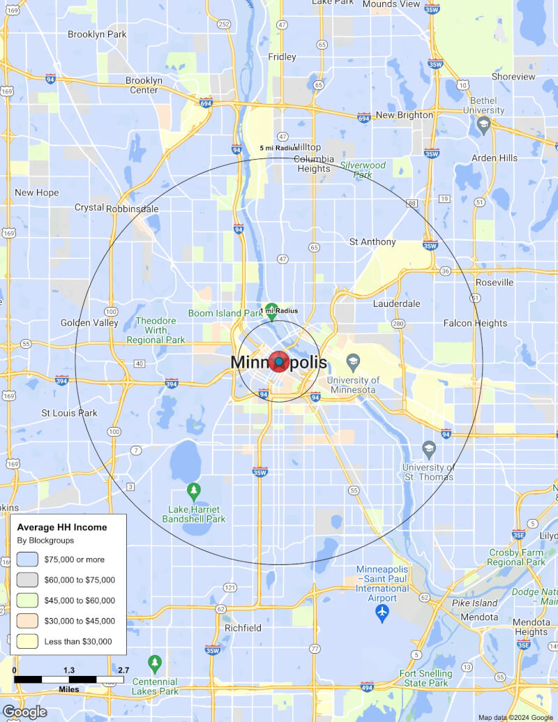 Map of Minneapolis,Minnesota including demographic data