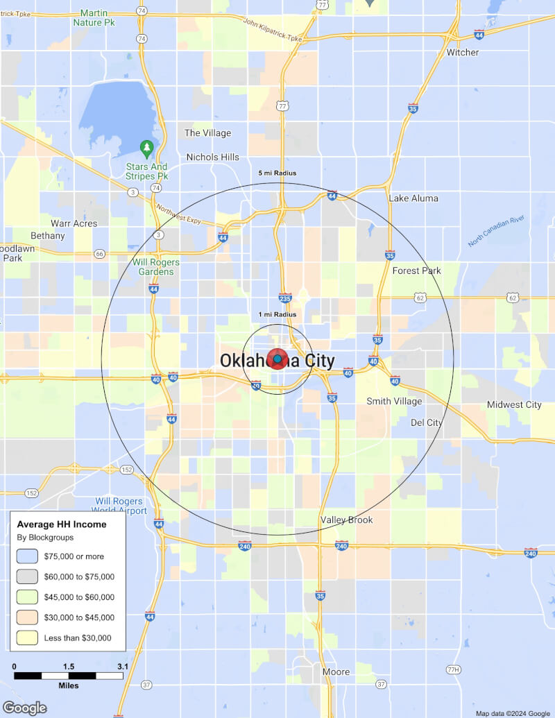 Map of Oklahoma City,Oklahoma including demographic data